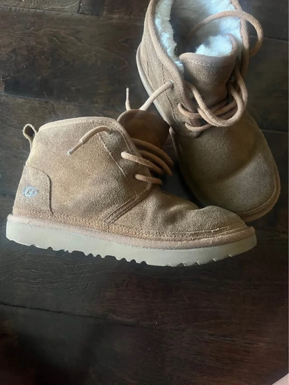 UGG Kids Suede Lace-Up Boots in Chestnut Brown